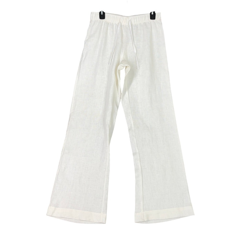 Anna Lane Pants M White Linen Drawstring Coastal Resort‎ Summer minimal luxury